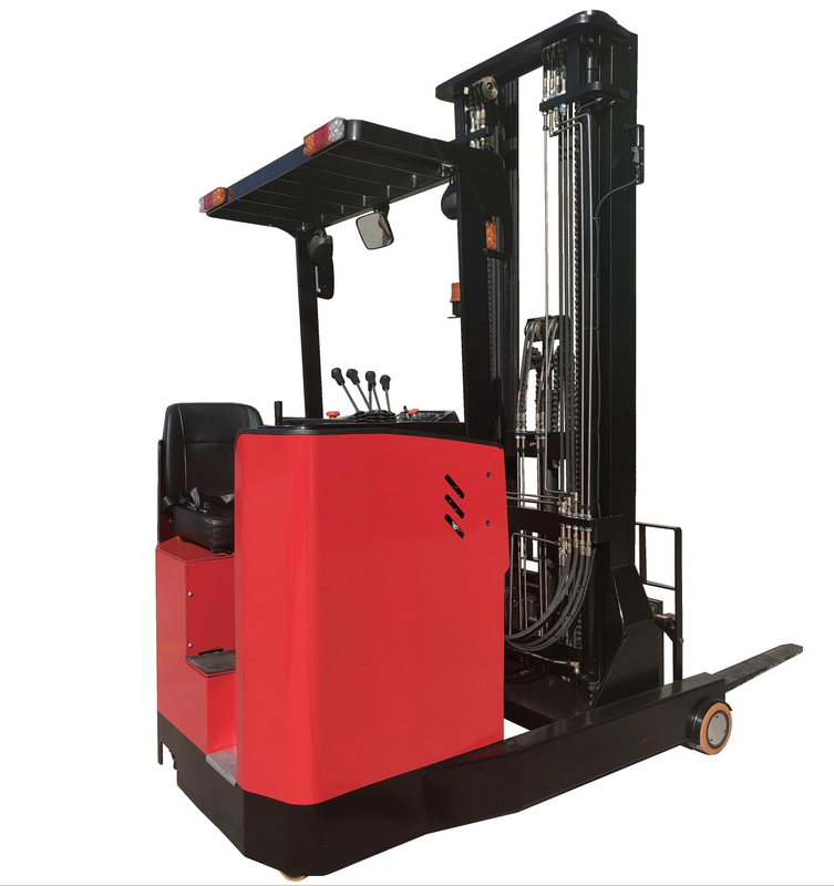 Stand-on type for large capacity high lift reach stacker trucks