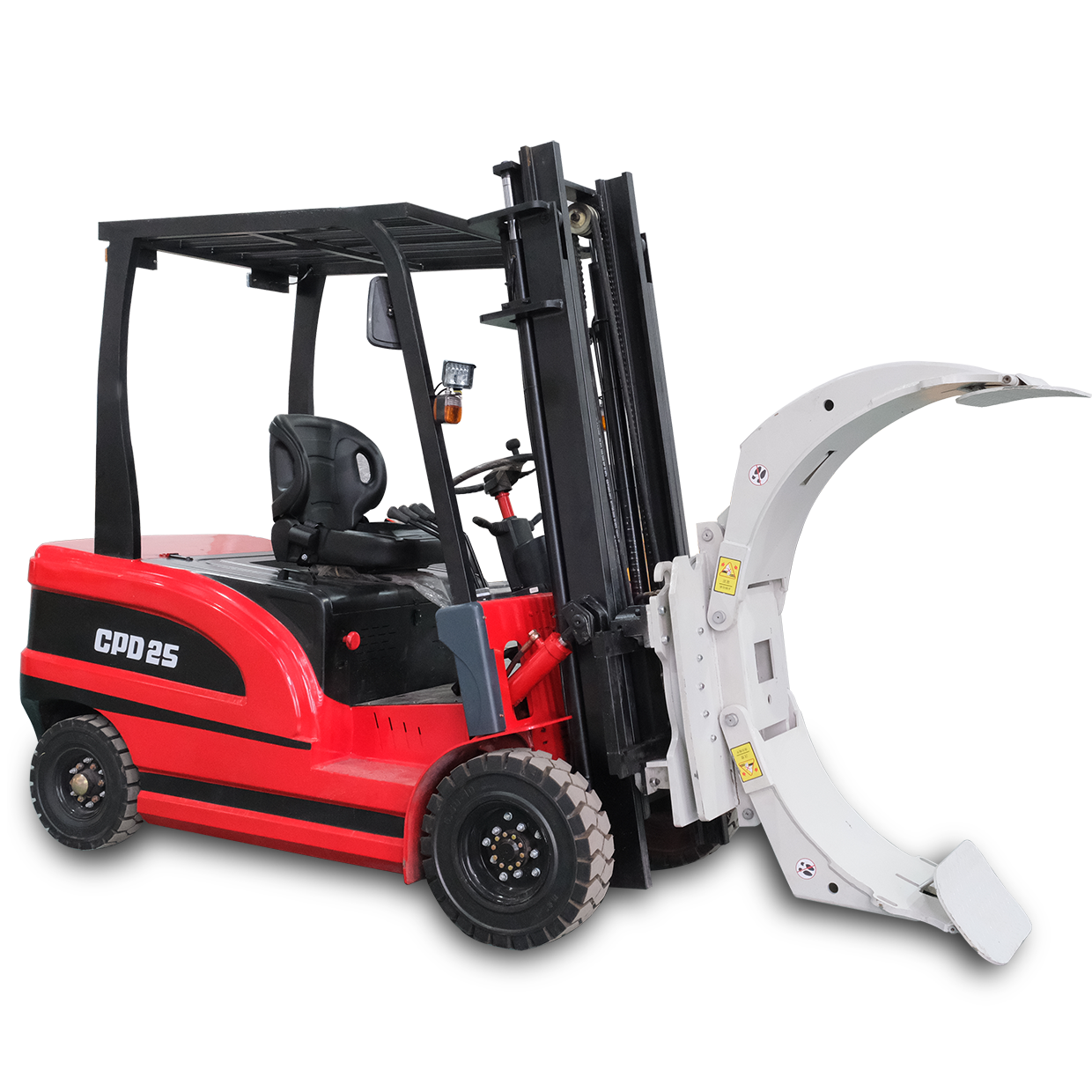 Four Wheel Electric Forklift 2.5 Ton 2500kg with Clamp Attachment Full Electric Big Battery High Efficiency Operation